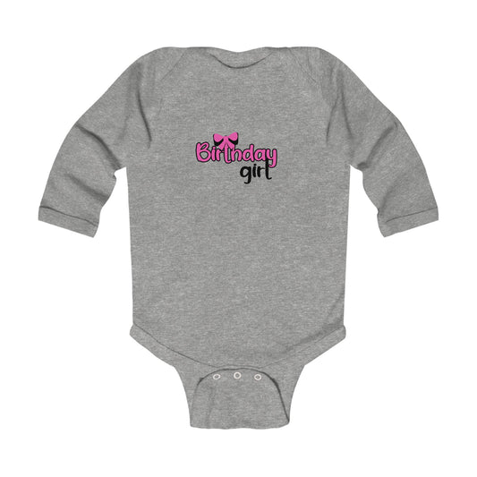 Birthday Girl Infant Long Sleeve Bodysuit - Adorable Gray Outfit for Celebrating Special Occasions