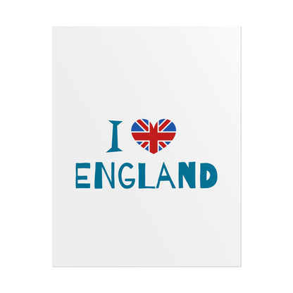 I Love England Rolled Poster - UK Travel Decor, Gift for Britains, Wall Art for Home, London Souvenir, Love England