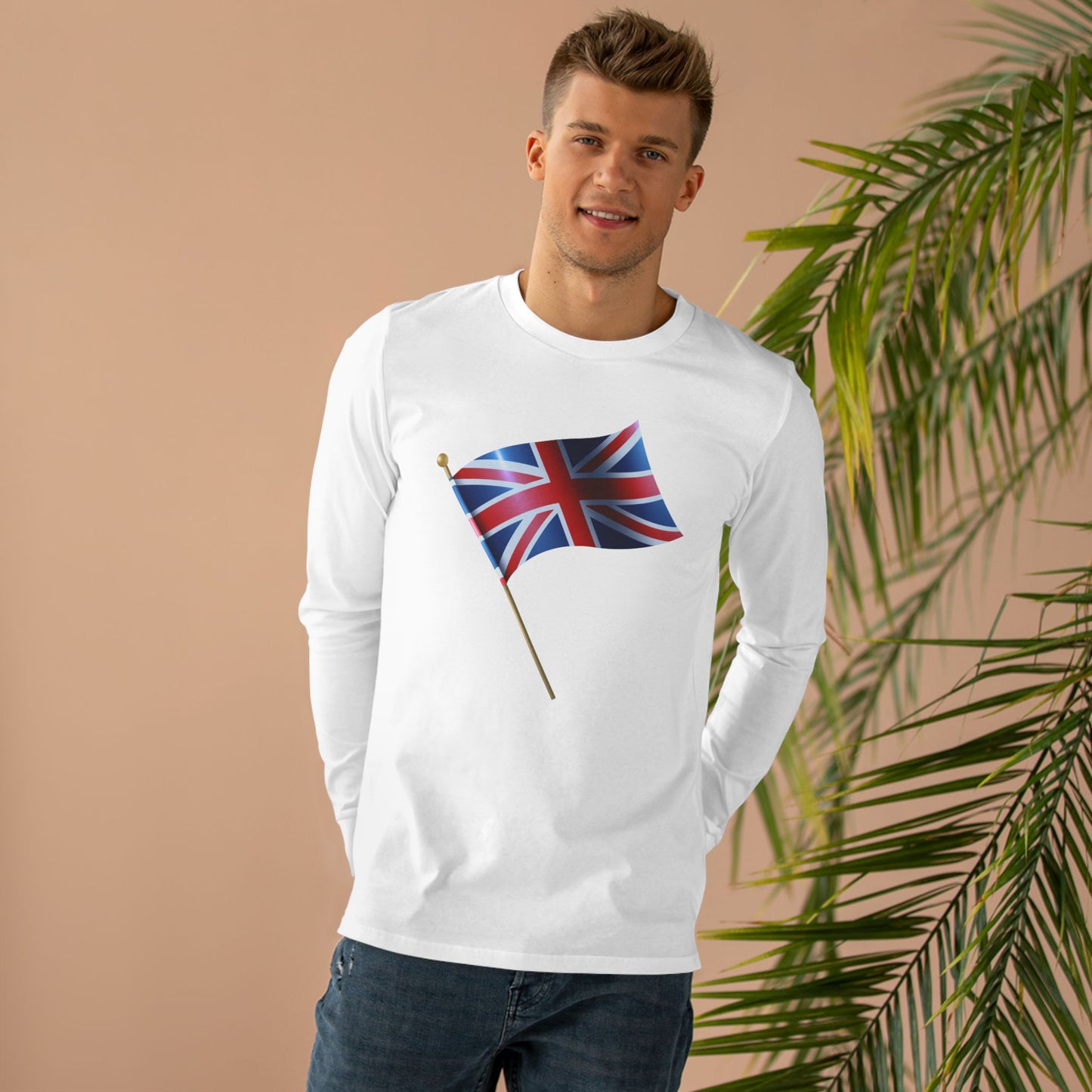 Men’s Base Longsleeve Tee - Classic UK Flag Design - Union Jack Symbol
