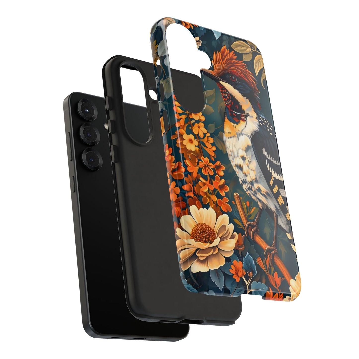 Tough Cases: Floral Bird Phone Case, Vintage Style Cover, Nature Lover Gift, Botanical Design, Spring Inspire Fashion