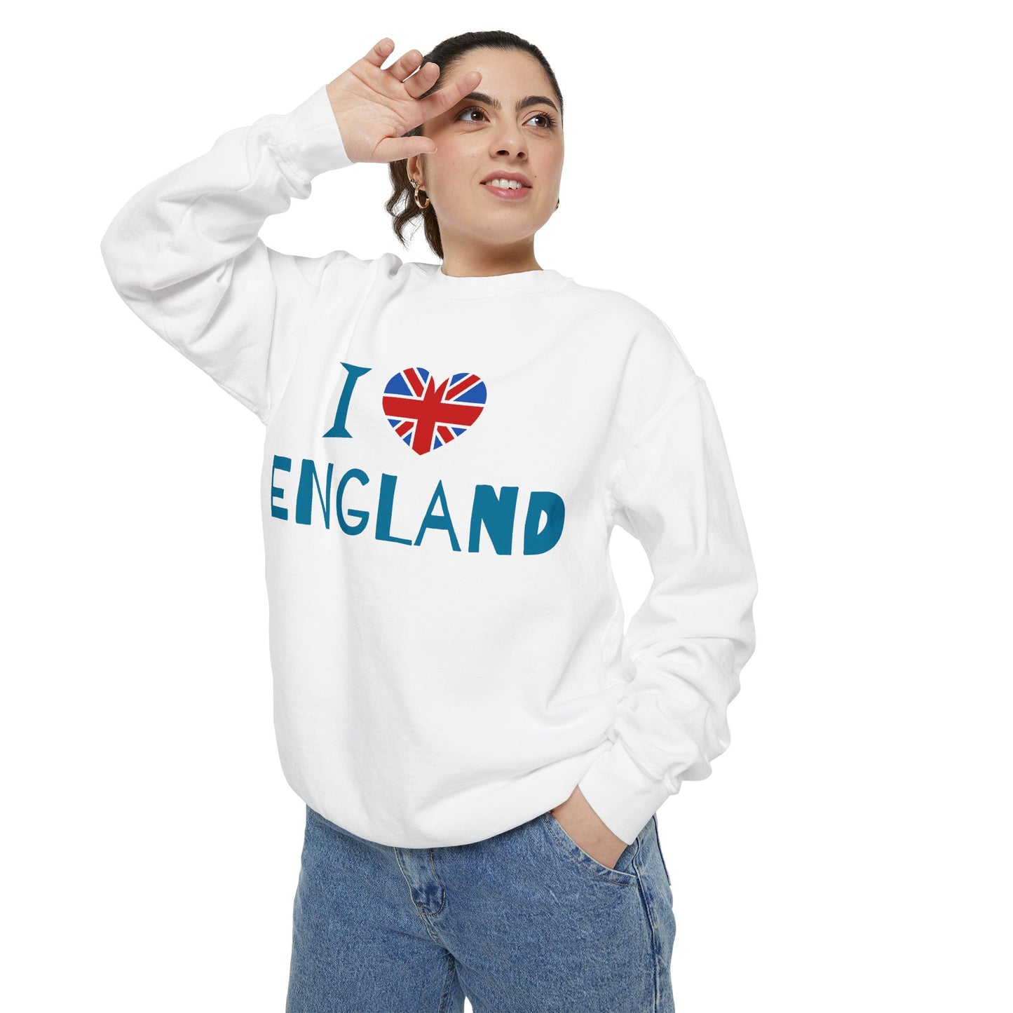 Unisex Garment-Dyed Sweatshirt - I Love England - Union Jack Heart Design