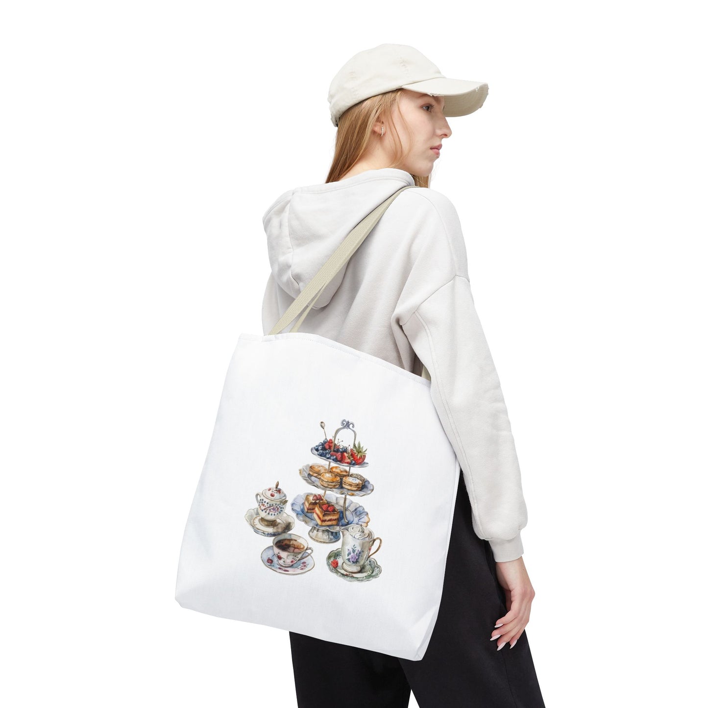 Charming Tea Party Tote Bag, Perfect for Tea Lovers, Gift for Hostess, Garden Parties, Woven Shopping Bag, Floral Print Accessory