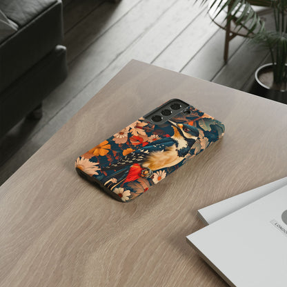 Artistic Bird Phone Case, Unique Tough Cases for Nature Lovers, Floral Design, Cute Gift, Customized Phone Accessories