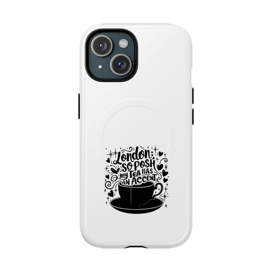 Chic Phone Case with London Tea Design, Tough Magnetic Case for iPhone, Gift for Tea Lovers, Stylish Mobile Accessory, Unique Phone Cover