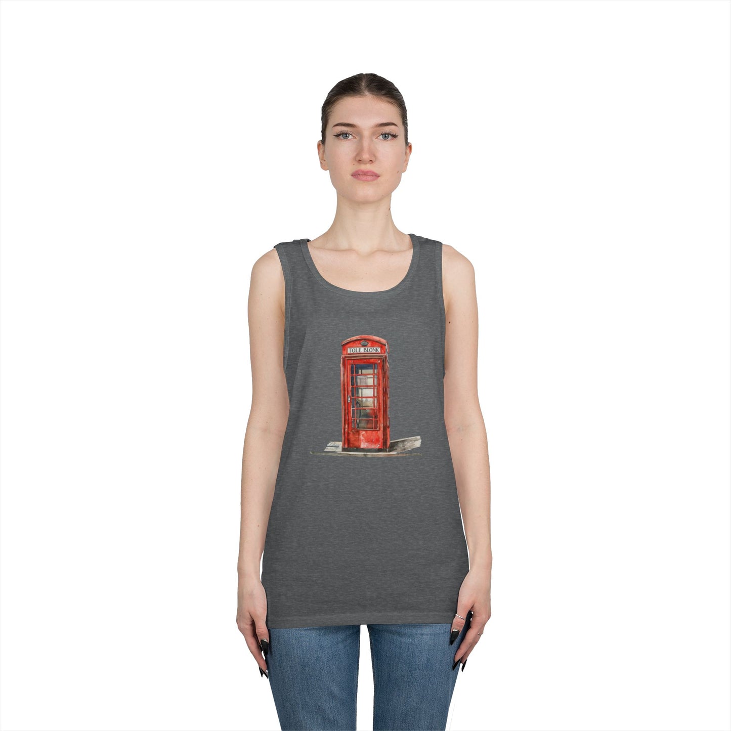 Unisex Heavy Cotton Tank Top - Iconic British Public Telephone - Classic Red Phone Box Design