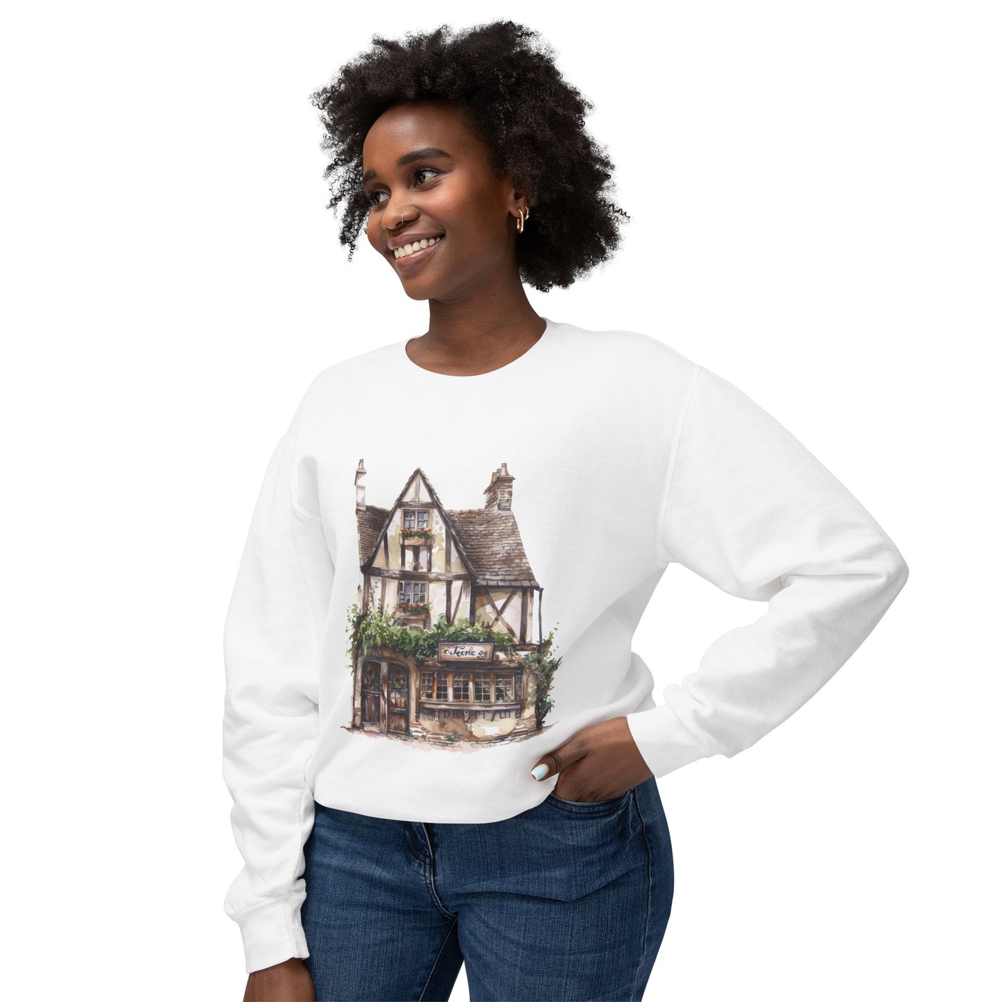 Unisex Lightweight Crewneck Sweatshirt - The Quintessential British Village House