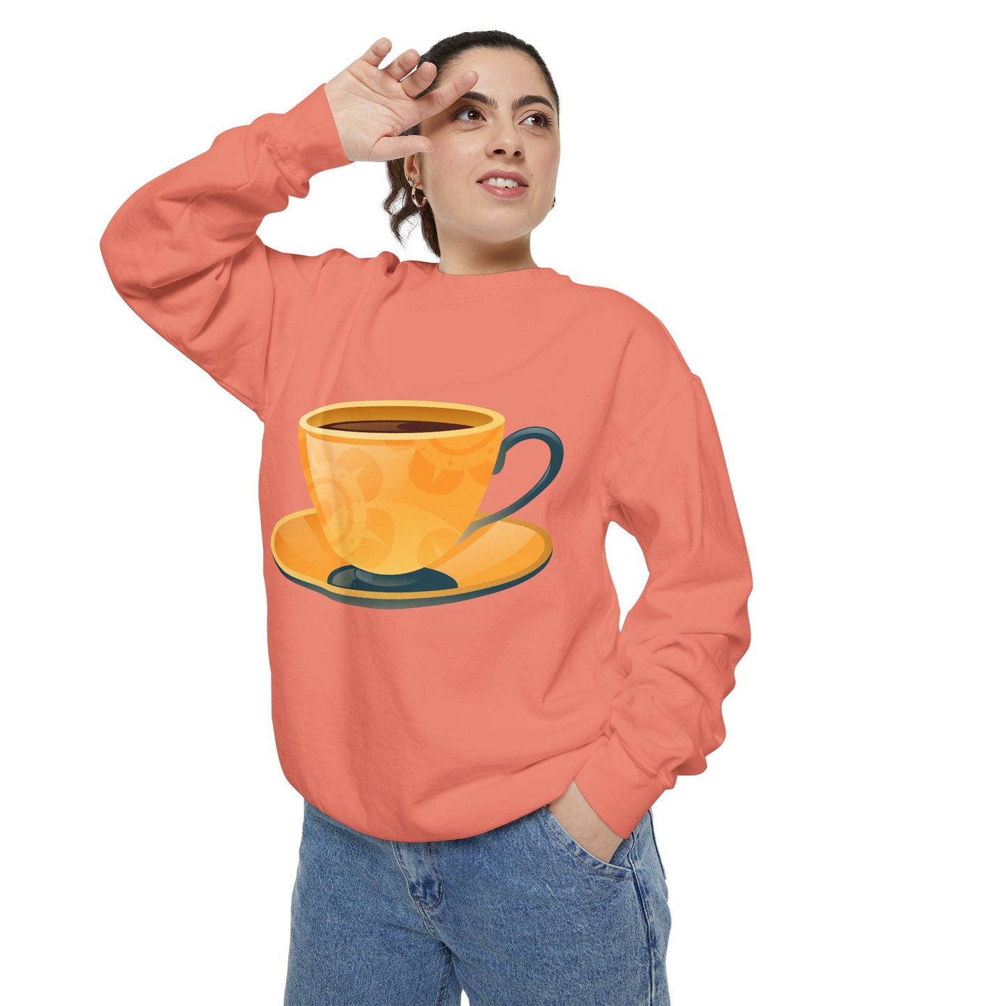 Unisex Garment-Dyed Sweatshirt - Elegant British Tea Cup - Classic Tea Time Style