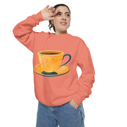 Unisex Garment-Dyed Sweatshirt - Elegant British Tea Cup - Classic Tea Time Style