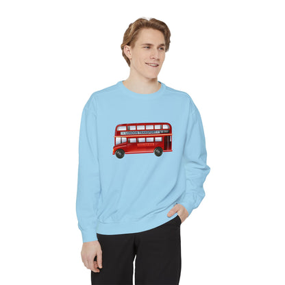 Unisex Garment-Dyed Sweatshirt Trendy - London Transport Red Double-Decker Bus