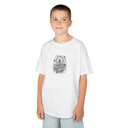 Kids London Story Tee -  London where every street tells story - Fun Heavy Cotton T-Shirt for Young Explorers