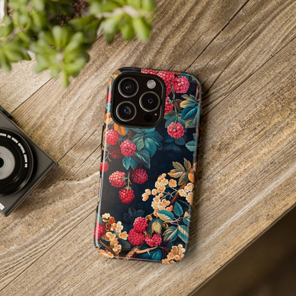 Floral Phone Case with Berry Design, Durable Phone Cover, Floral Print, Gift for Plant Lovers, Nature-Inspired Accessory