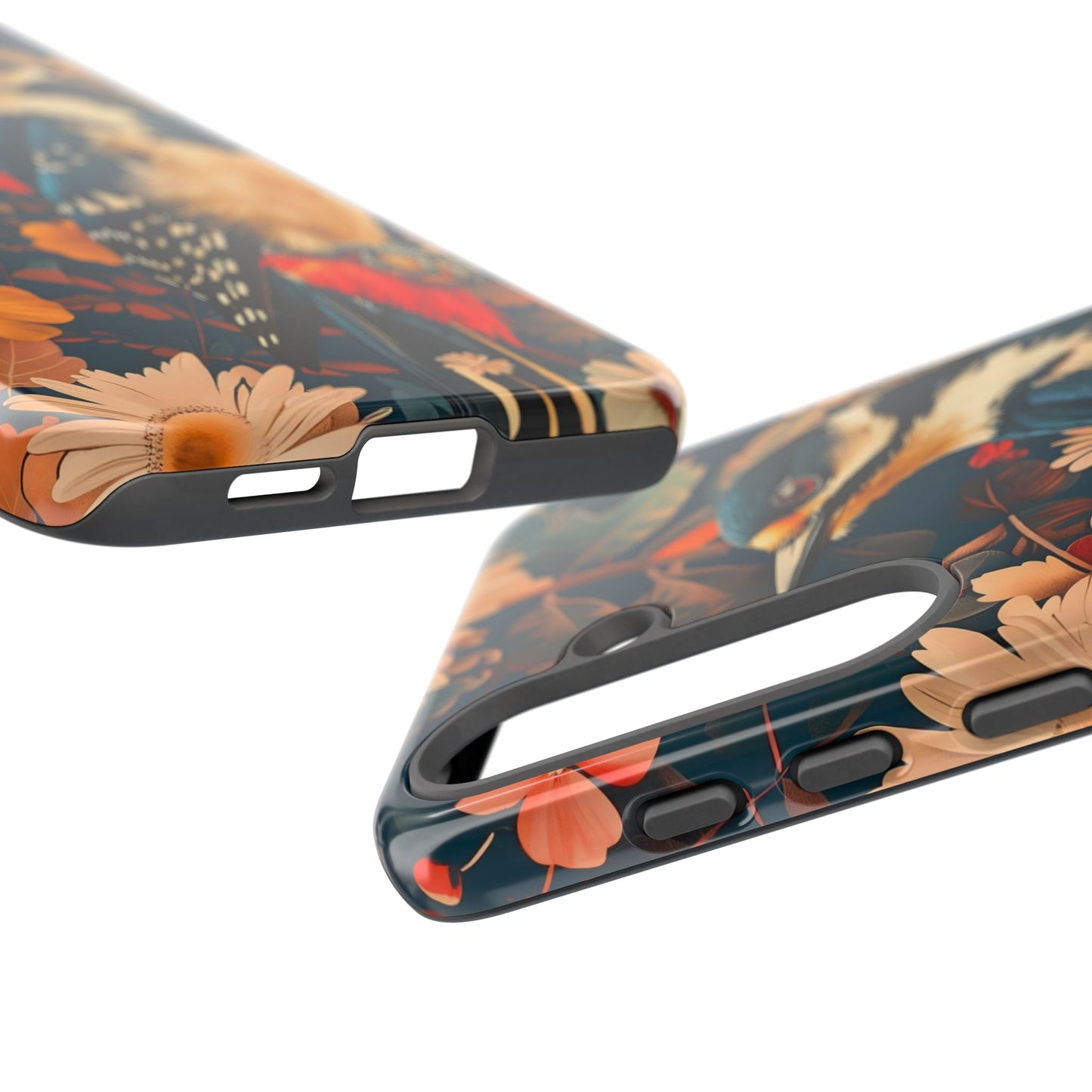 Artistic Bird Phone Case, Unique Tough Cases for Nature Lovers, Floral Design, Cute Gift, Customized Phone Accessories
