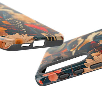 Artistic Bird Phone Case, Unique Tough Cases for Nature Lovers, Floral Design, Cute Gift, Customized Phone Accessories