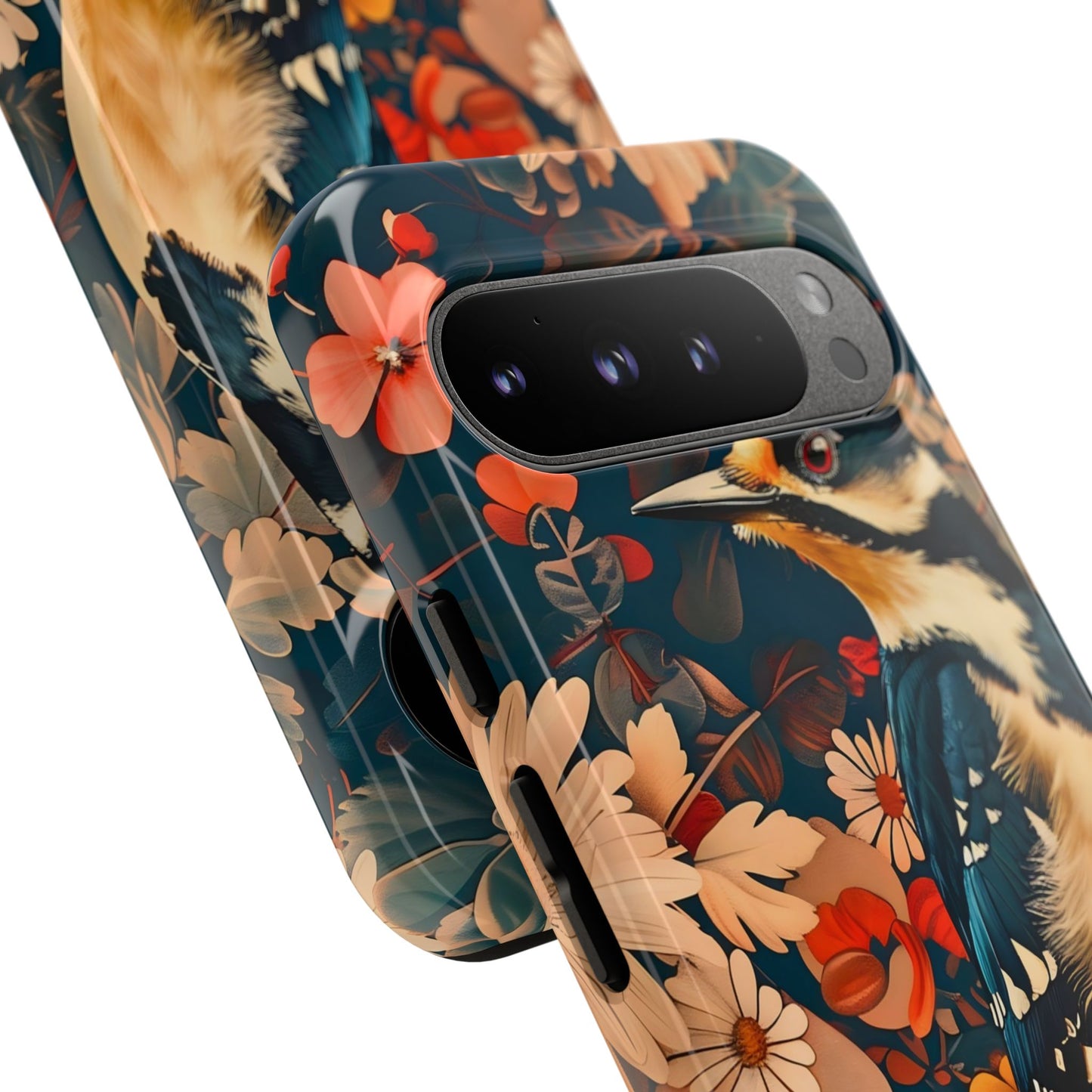Artistic Bird Phone Case, Unique Tough Cases for Nature Lovers, Floral Design, Cute Gift, Customized Phone Accessories