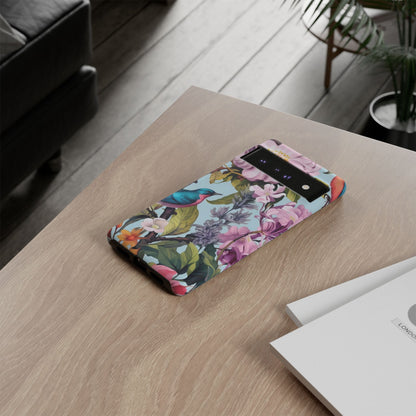 Floral Phone Case with Birds, Tough Cases for Nature Lovers, Stylish Phone Accessories, Unique Gifts for Her, Cute Tech Protector