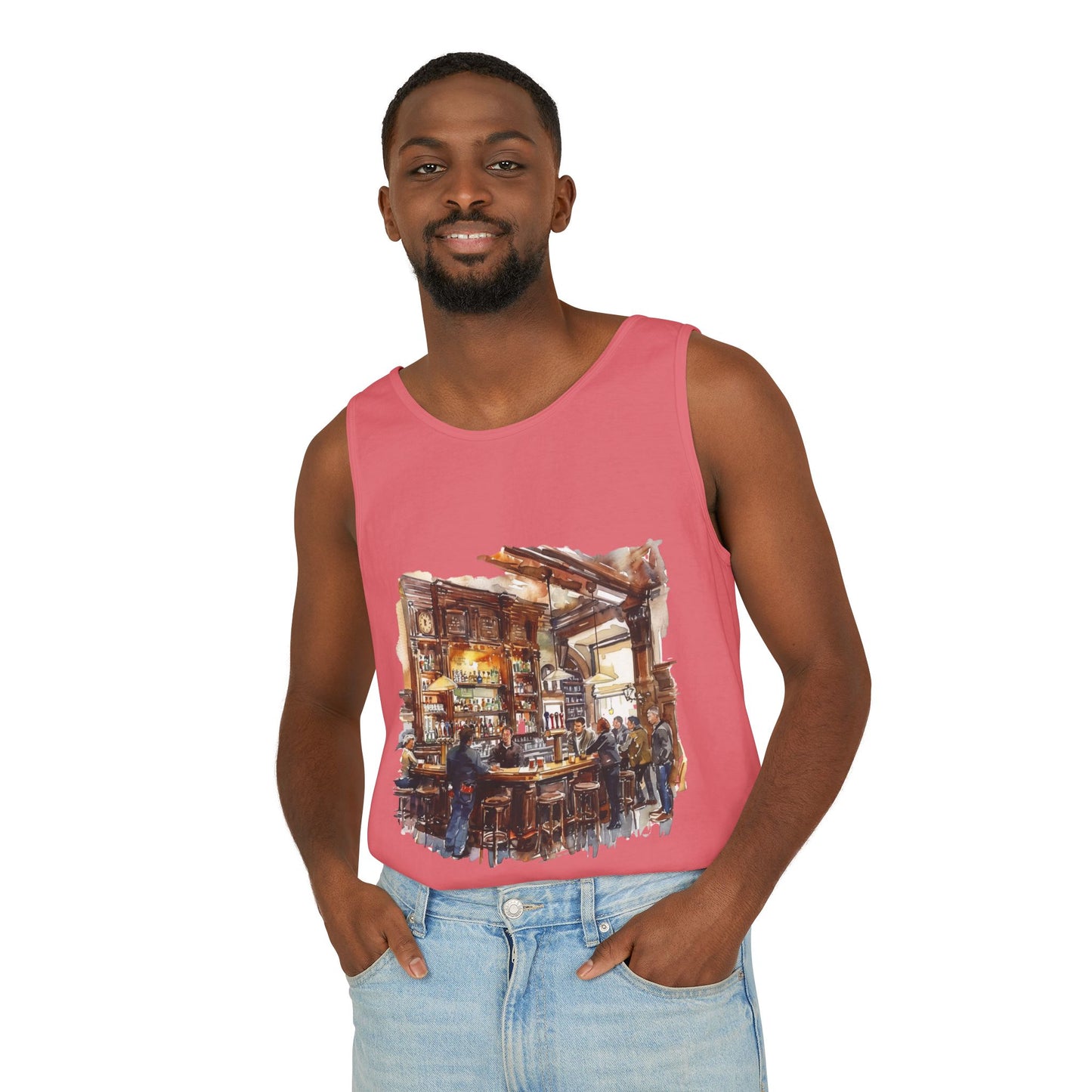 Unisex Garment-Dyed Tank Top - Cozy British Pub - London