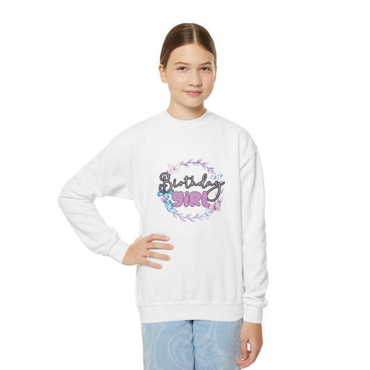 Birthday Girl Youth Crewneck Sweatshirt - Cute Floral Design