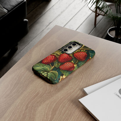 Strawberry Phone Case, Tough Berry Case, Floral Phone Cover, Cute Smartphone Shell, Nature-Inspired Gift