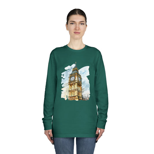 Long Sleeve Crewneck Tee - Towering Time - Big Ben and British Heritage