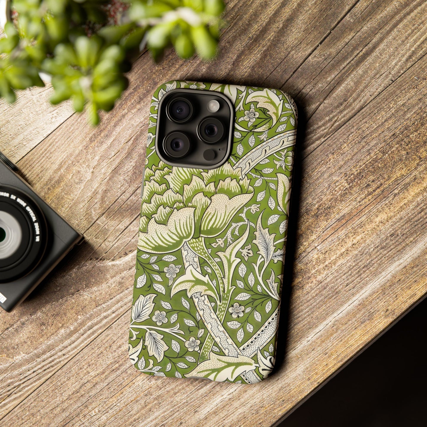 Stylish Phone Case with Floral Design, Durable Protective Cover for iPhone, Unique Gift for Birthdays, Mother's Day, Green Aesthetic