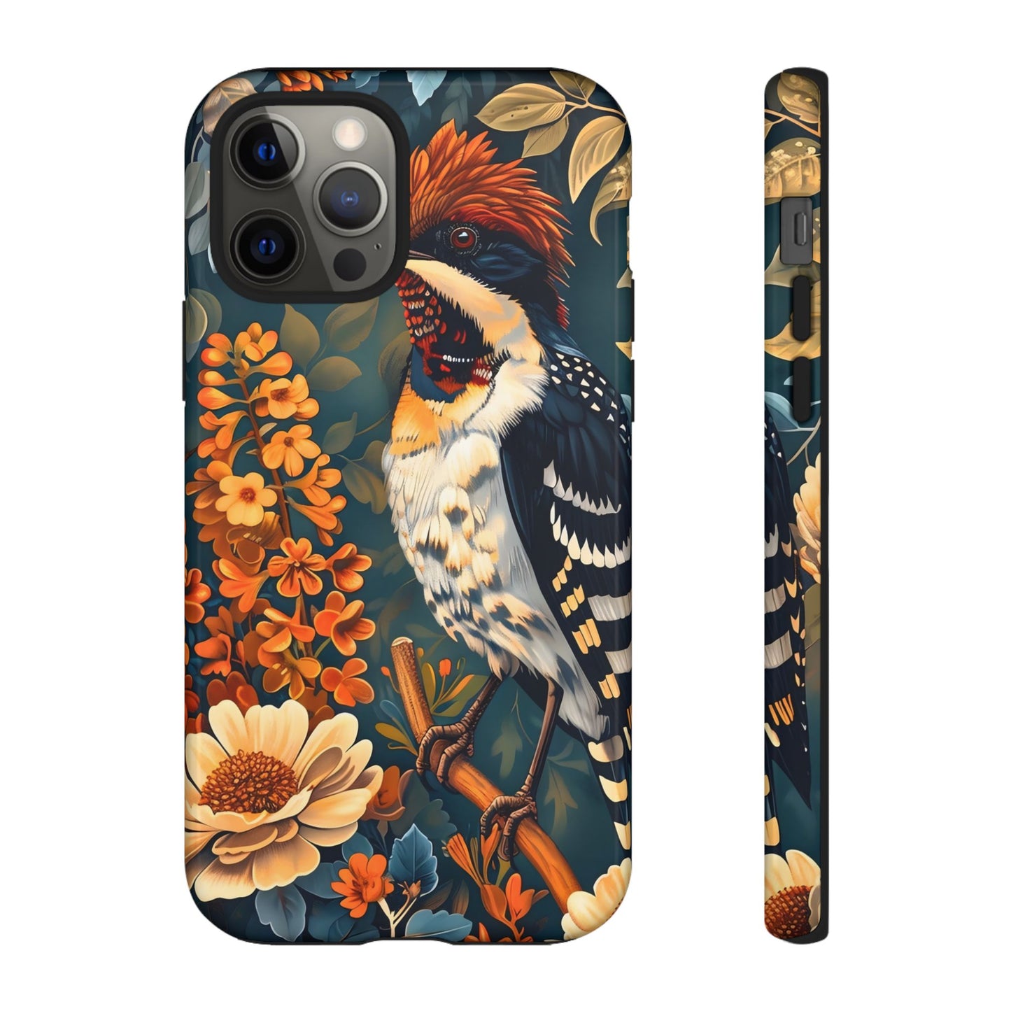 Tough Cases: Floral Bird Phone Case, Vintage Style Cover, Nature Lover Gift, Botanical Design, Spring Inspire Fashion