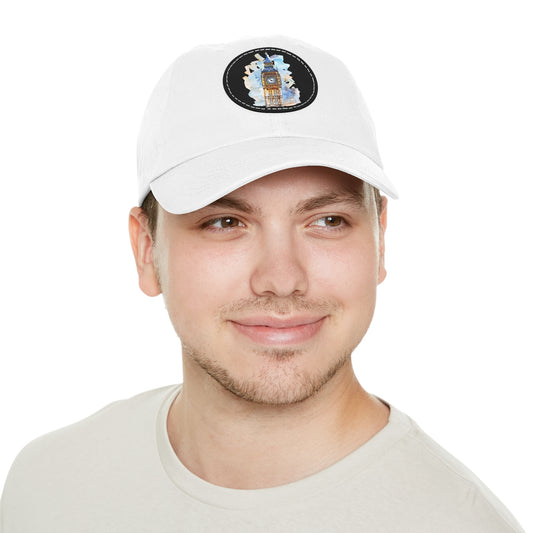 White Dad Hat with Leather Patch - Vintage Style Cap, Casual Accessory for Everyday Outfits, Gift for Dad, Birthday Hat, Outdoor Events