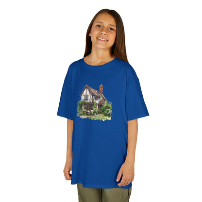 Kids Tee -  Charming English Cottage Illustration Print - Cozy Cotton Shirt for Little Dreamers