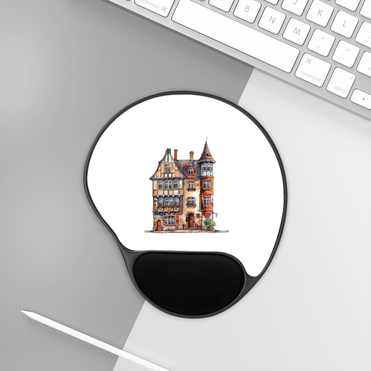 Charming Architectural Mouse Pad with Wrist Rest, Artistic Desk Accessory, Gift for Home Office, Workstation Decor, Gaming Accessory