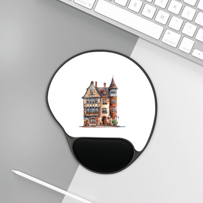 Charming Architectural Mouse Pad with Wrist Rest, Artistic Desk Accessory, Gift for Home Office, Workstation Decor, Gaming Accessory