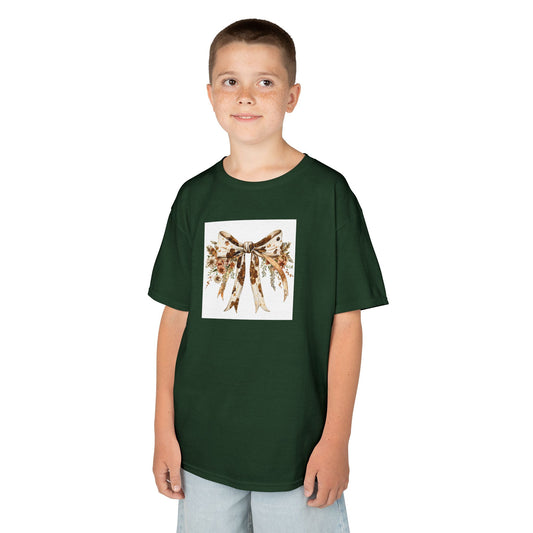 Kids Heavy Cotton Tee -  Vintage Cowhide Bow with Rustic Floral Decor - Perfect for Birthdays and Celebrations