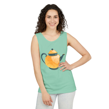 Unisex Garment-Dyed Tank Top - Classic British Tea Kettle - Timeless Elegance in Tea Time