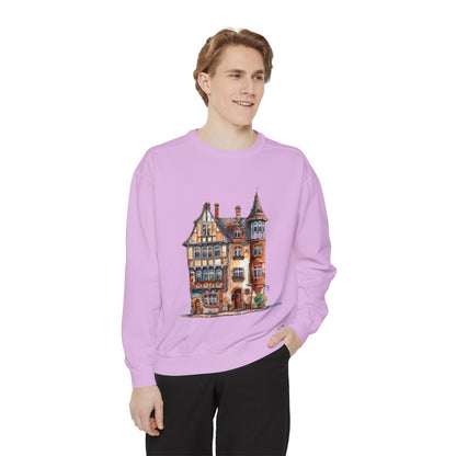 Unisex Garment-Dyed Sweatshirt - British Historic House - Classic Architectural Elegance