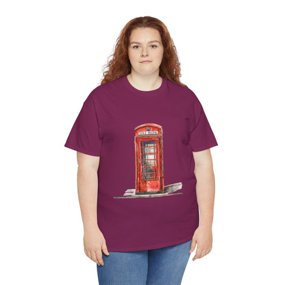 Unisex Heavy Cotton Tee - Iconic British Public Telephone - Classic Red Phone Box