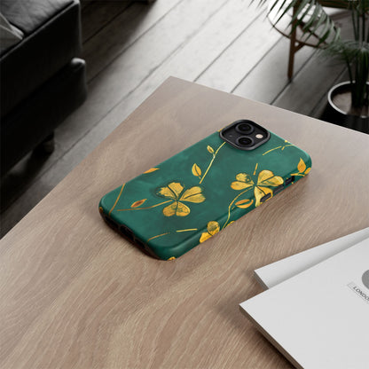 Floral Phone Case with Gold Accents, Tough Phone Cover, Stylish Phone Protector, Unique Gift for Her, Nature Lover Accessory