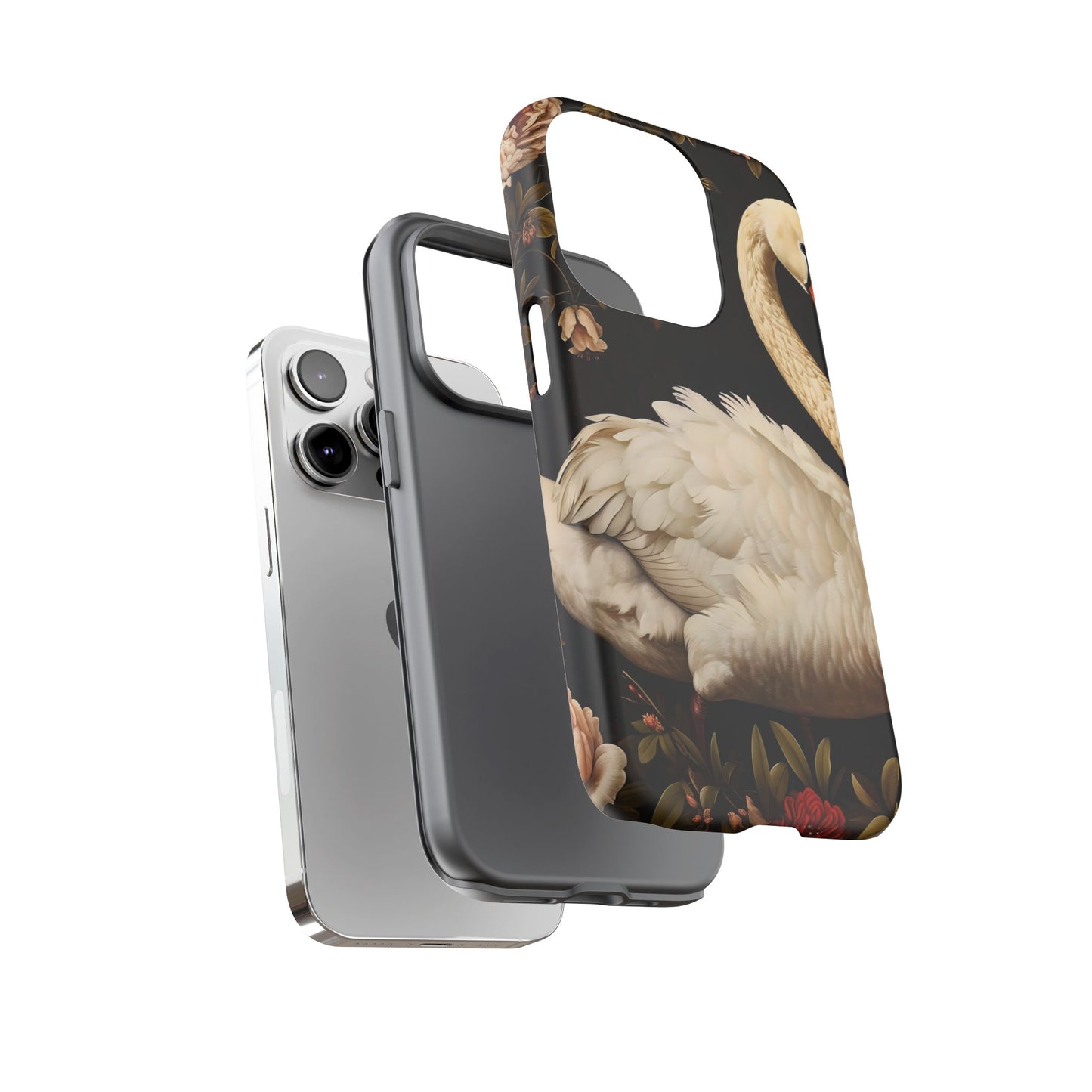 Elegant Swan Phone Case, Floral iPhone Cover, Tough Phone Case, Gift for Her, Nature Lover, Mother's Day, Birthday