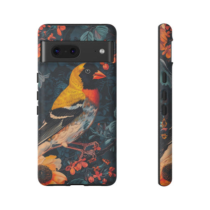 Colorful Bird Phone Case, Floral Phone Cover, Tough Phone Protector, Nature Lover Gift, Botanical Case, Unique Mobile Accessory