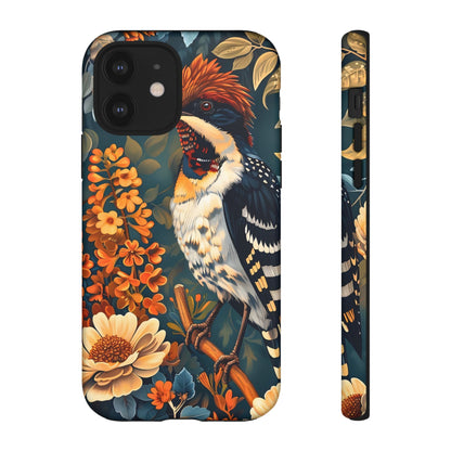 Tough Cases: Floral Bird Phone Case, Vintage Style Cover, Nature Lover Gift, Botanical Design, Spring Inspire Fashion