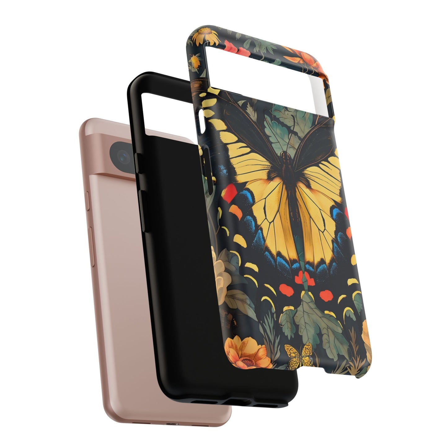 Butterfly Floral Phone Case, Art-inspire Tough Case, Gift for Nature Lovers, Butterfly Pattern Cover, Eco-Friendly Mobile Accessory