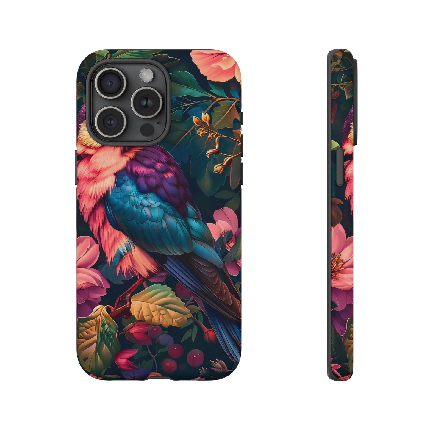 Vibrant Phone Case, Tropical Bird Design, Tough Phone Cover, Floral Tech Accessory, Gift for Nature Lovers