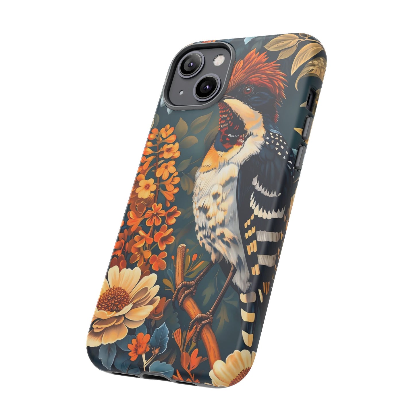 Tough Cases: Floral Bird Phone Case, Vintage Style Cover, Nature Lover Gift, Botanical Design, Spring Inspire Fashion