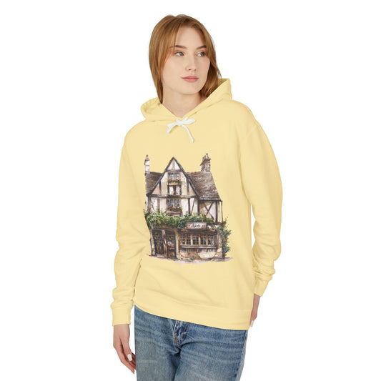 Unisex Lightweight Hooded Sweatshirt - Village Serenity - The Classic English Countryside Home