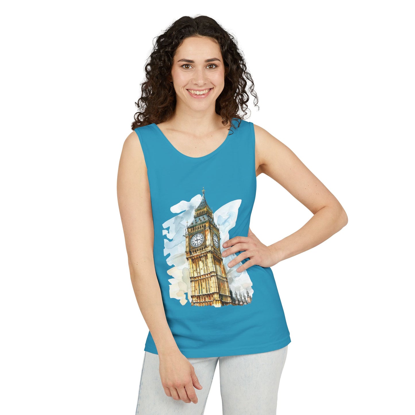 Unisex Garment-Dyed Tank Top - London's Big Ben Landmark Painting