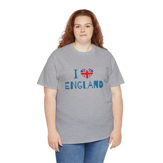 Unisex Heavy Cotton Tee - I Love England - Union Jack Heart