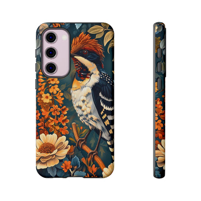 Tough Cases: Floral Bird Phone Case, Vintage Style Cover, Nature Lover Gift, Botanical Design, Spring Inspire Fashion