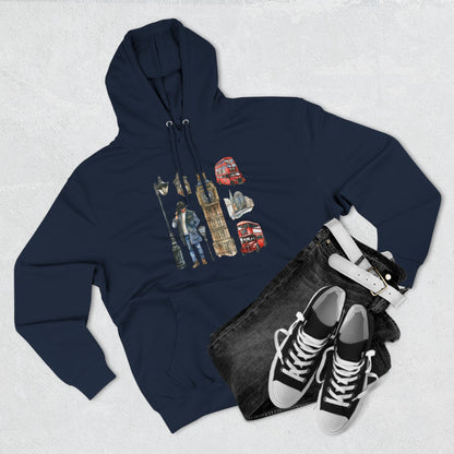 Three-Panel Fleece Hoodie - Icons of England - From Big Ben to Red Buses