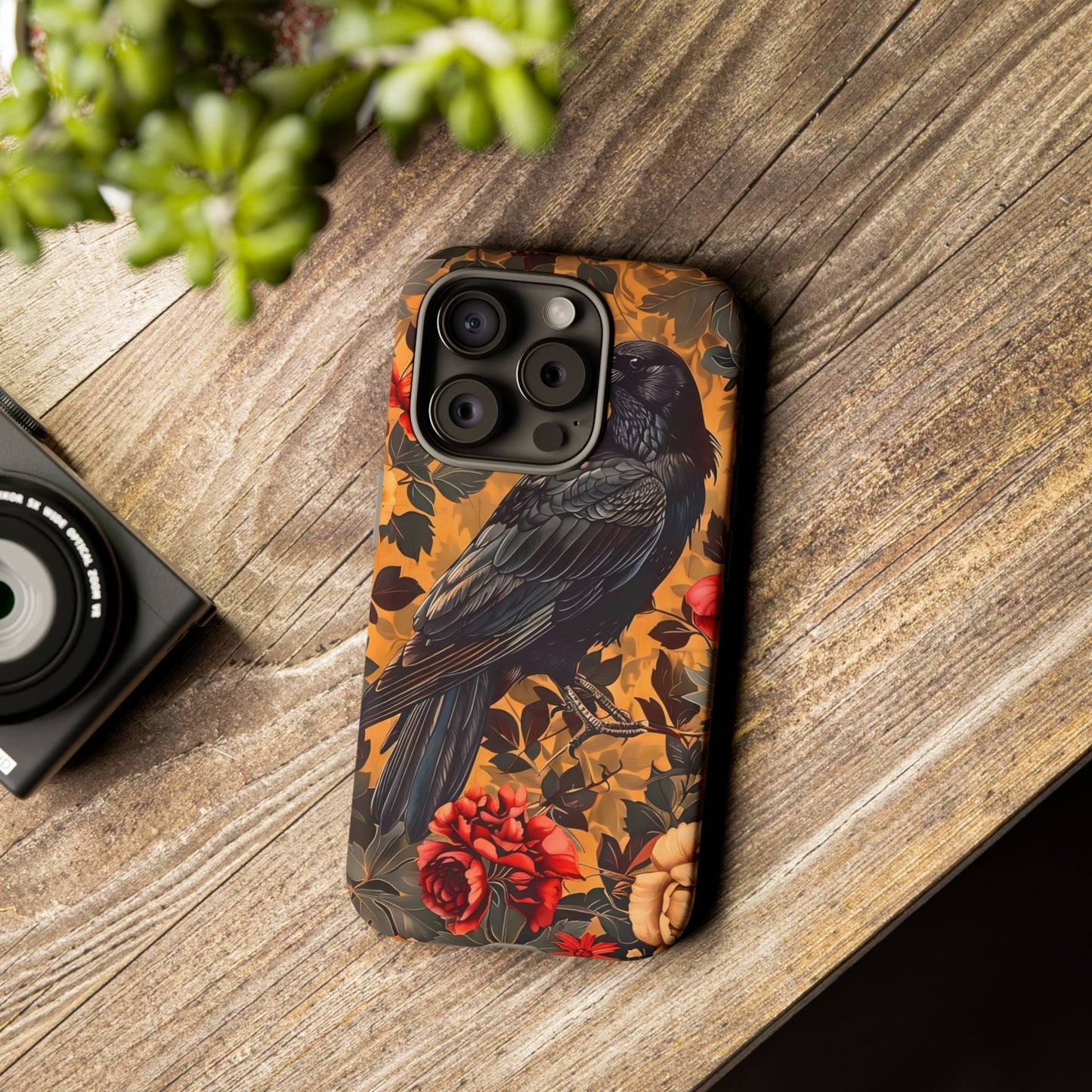 Raven Floral Phone Case - Tough Cases, Blackbird Decor, Gift for Nature Lovers, Bird Themed Accessories, Unique Phone Cover