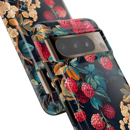 Floral Phone Case with Berry Design, Durable Phone Cover, Floral Print, Gift for Plant Lovers, Nature-Inspired Accessory
