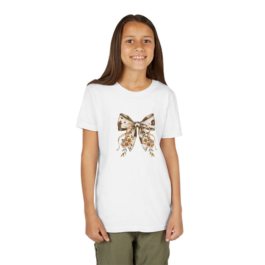 Youth Short Sleeve Tee - Boho Western Bow with Flowers and Cow Pattern - Cute & Comfortable for Everyday Wear