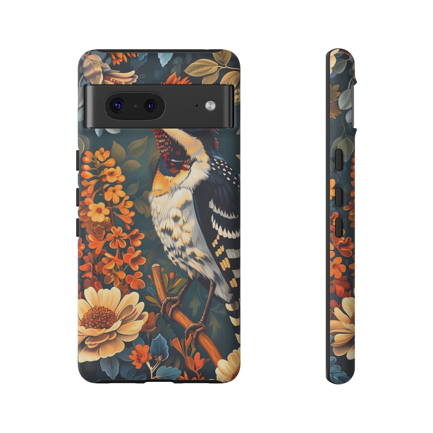 Tough Cases: Floral Bird Phone Case, Vintage Style Cover, Nature Lover Gift, Botanical Design, Spring Inspire Fashion