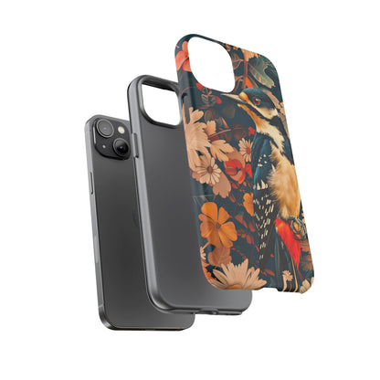 Artistic Bird Phone Case, Unique Tough Cases for Nature Lovers, Floral Design, Cute Gift, Customized Phone Accessories